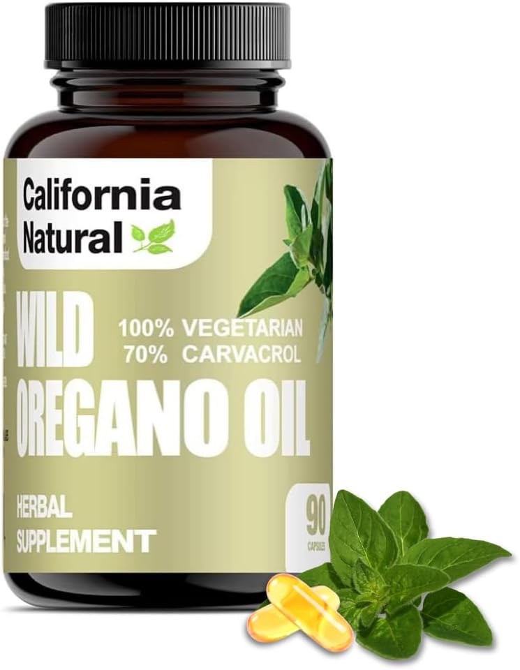 Wild Oregano Oil Vegetarian Soft Capsules - California Natural - Immune System &amp; Digestive Support - Promote Gut Health & Health & Healthy Digestion - 100% Vegetarian - 70% Carvacrol - Herbal 90 count