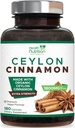 Ceylon Cinnamon Capsules 1800mg - Certified Organic Ceylon Cinnamon Powder Suplemento, Bottled in USA, Extra Strength Energy & Heart Support Pills, Non-GMO & Gluten Free, Sugar Free - 180 cápsulas