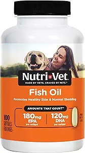 Nutri-Vet Fish Oil Supplement for Dogs, Omega 3, Fish Oil for Dogs, Pet Supplies, Pet Vitamins and Supplements, EPA DHA Formula, Puppy Vitamins, Shed Control, New Puppy Essentials, 100 Count