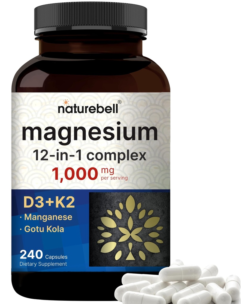 NatureBell 12-in-1 Magnesium Complex 1000mg, 4-Months Supply – Magnesium Glycinate, Citrate, Taurate, Malate, & More – High Absorption Formula for Men & Women – Chelated & Purified – 240 Capsules