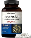 NatureBell 12-in-1 Magnesium Complex 1000mg, 4-Months Supply – Magnesium Glycinate, Citrate, Taurate, Malate, & More – High Absorption Formula for Men & Women – Chelated & Purified – 240 Capsules