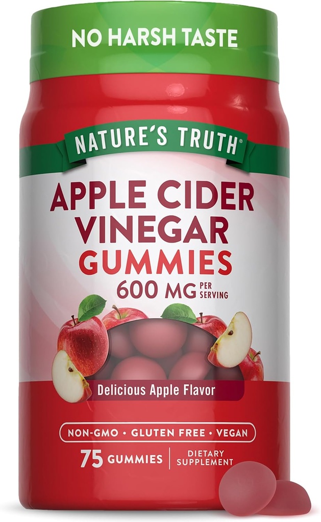 La verdad de la naturaleza Manzana Vinagre Gummies TEN 600 mg TEN 75 Gummies TEN Apple Flavor ANTE Vegan, Non-GMO, Gluten Free Supplement