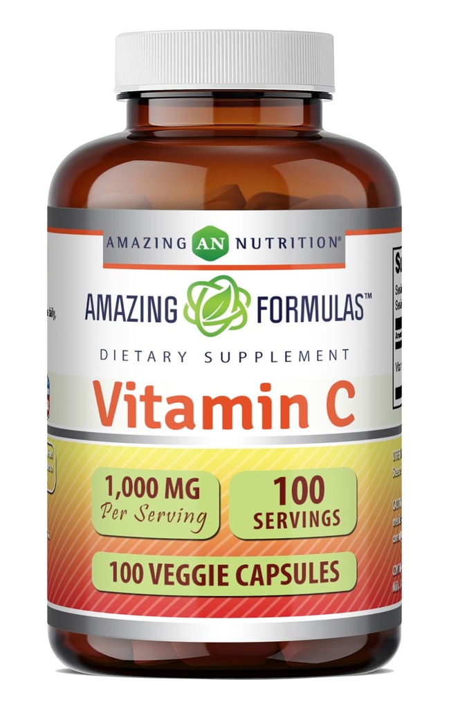 Amazing Formulas Vitamin C Supplement | 1000 Mg | Veggie Capsules | Non-GMO | Gluten-Free | Made in USA (100 Count, 1 Pack)