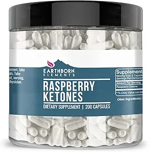 Earthborn Elements Raspberry Ketones 200 Capsules, Pure & Undiluted, No Additives