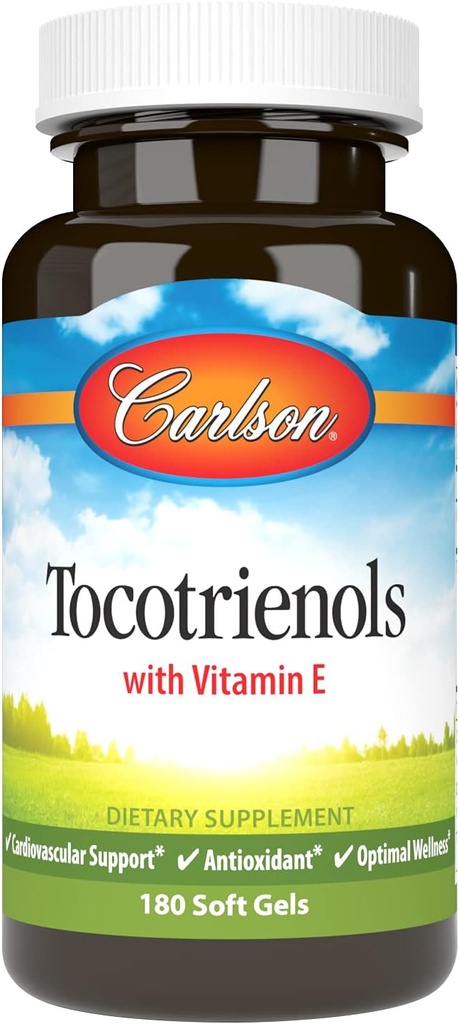 Carlson - Tocotrienols, 40 mg, con vitamina E, Gamma, Alpha, Delta, Beta, Fuente sostenible, 180 Softgels