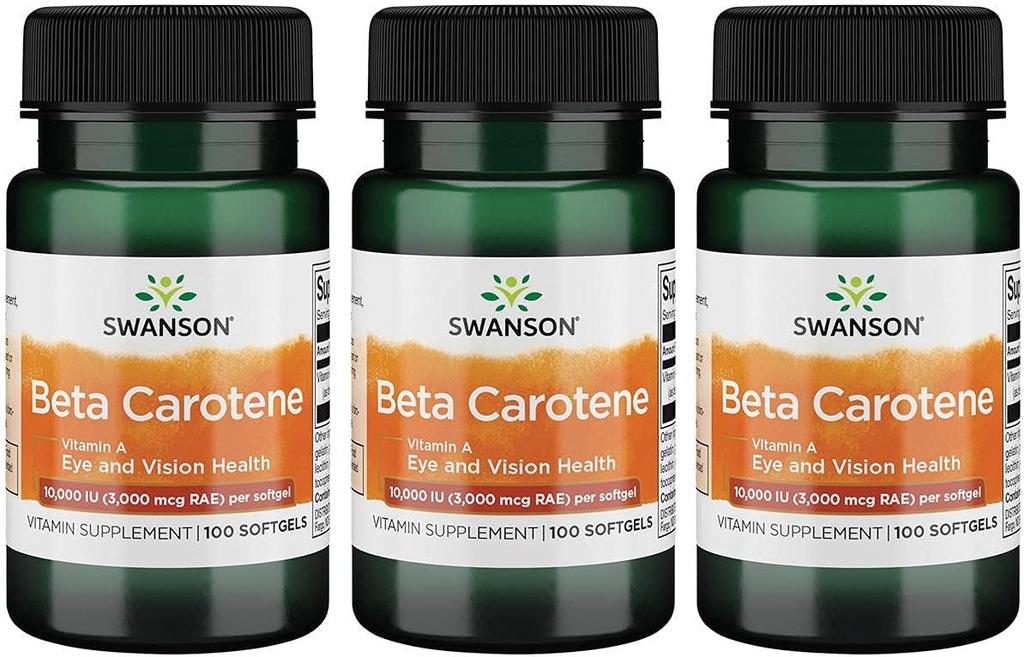 Swanson Beta-Caroteno (Vitamin A) Skin Eye Immune System Health Antioxidant Support 10000 Iu (3000 mcg) 100 Sgels (3 Pack)