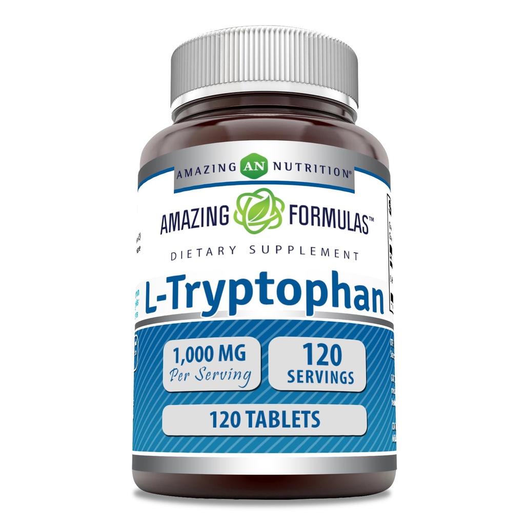 Fórmulas increíbles L-Tryptophan 1000mg Tablets Suplemento Silencio No-GMO TENIDO Gluten Free TEN Made in USA (120 Conde)