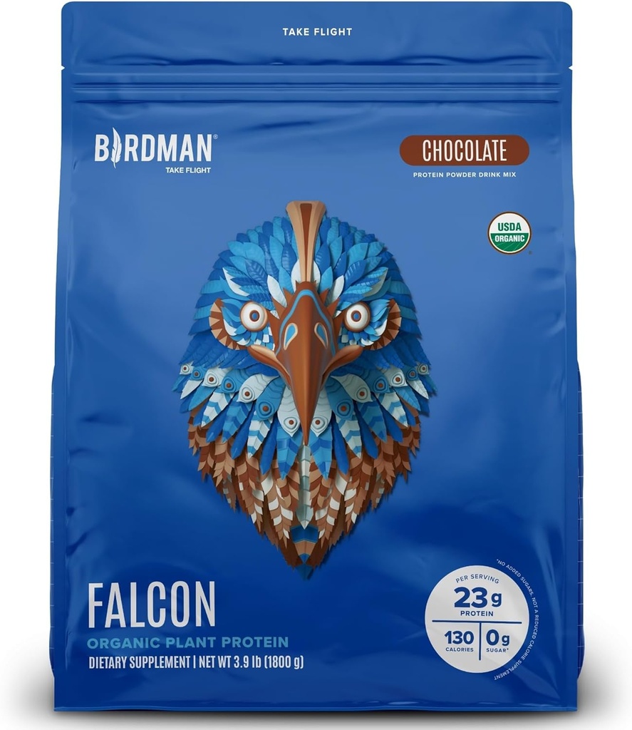 BIRDMAN Falcon Vegan Protein Powder Orgánico, Stevia & Sugar Gratis, Proteína basada en plantas, Bajo Carb, Dairy Gratis, Keto, Proteína no Whey, Probiótico, Pea Protein ← Chocolate Flavor - 60 Servings - 3.9lb