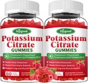 2 Pack Potassium Citrate Gummies – Suplemento de potasio para la salud muscular, alivio de cáñamo de pierna " equilibrio de electrolitos, vegano, no transgénico, libre de gluten, sabor de frambuesa, 120 Conde