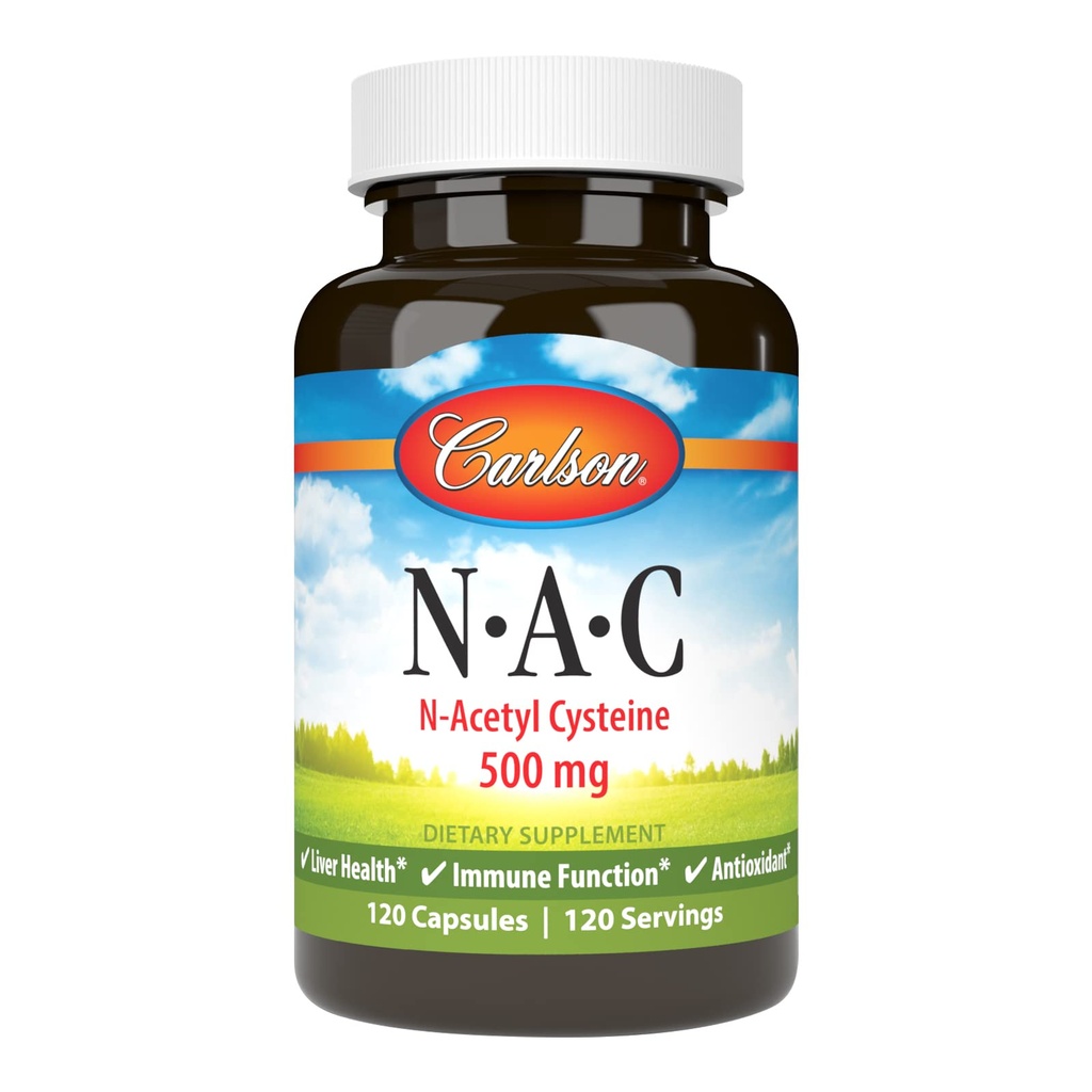 Carlson - NAC, N-Acetyl Cysteine, 500mg, Liver Health, Immune Function, Antioxidant, 120 Vegetarian Capsules