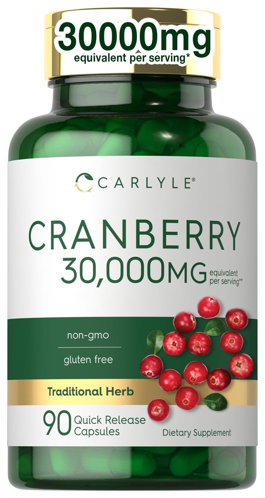 Carlyle Cranberry Supplement | 90 Capsules | Non-GMO and Gluten Free Formula | Cranberry Pills from Concentrate Extract
