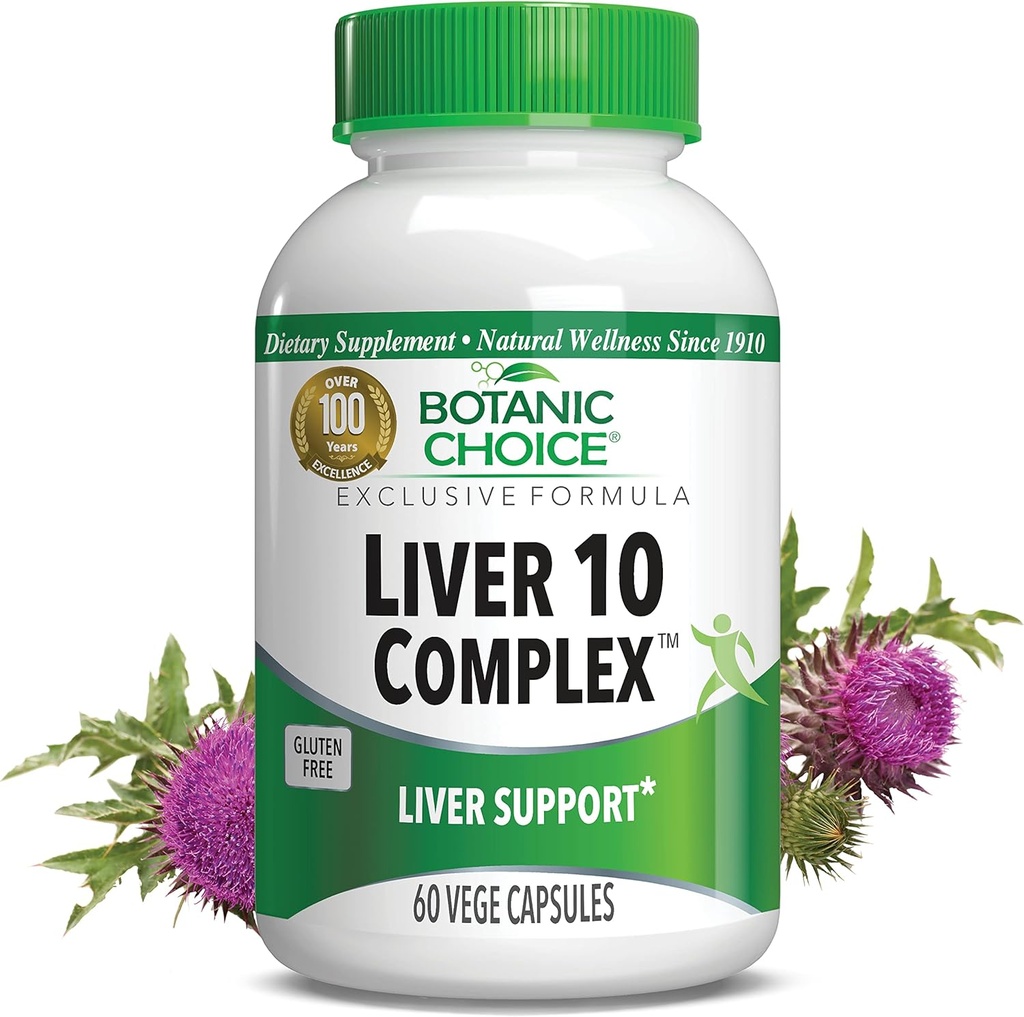 Botanic Choice Liver 10 Complex - Premium Liver Health Support and Wellness Supplement - Natural Herbal Blend with Milk Thistle Extract, Lecithin, and Curcumin C3-60 Pills