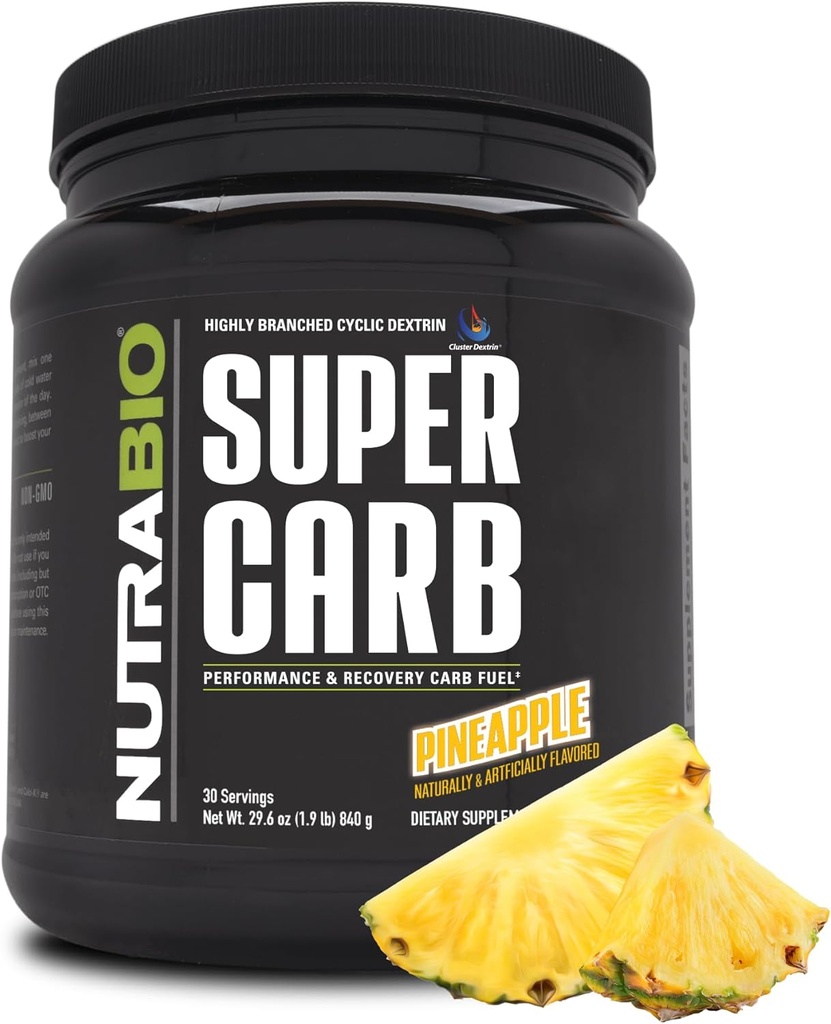 NutraBio Super Carb, Polvo de Carbohidratos con electrolitos de Cluster Dextrin " , Pineapple, 30 Sv