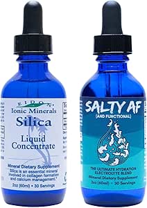 Eidon Líquido Silica Concentrado Mineral y Salty AF Electrolyte Drink Mix - Silica Suplemento para el cabello, la piel y las uñas, gotas de electrolito líquido sin mancha para el agua, No Añadido Sugar, No GMO