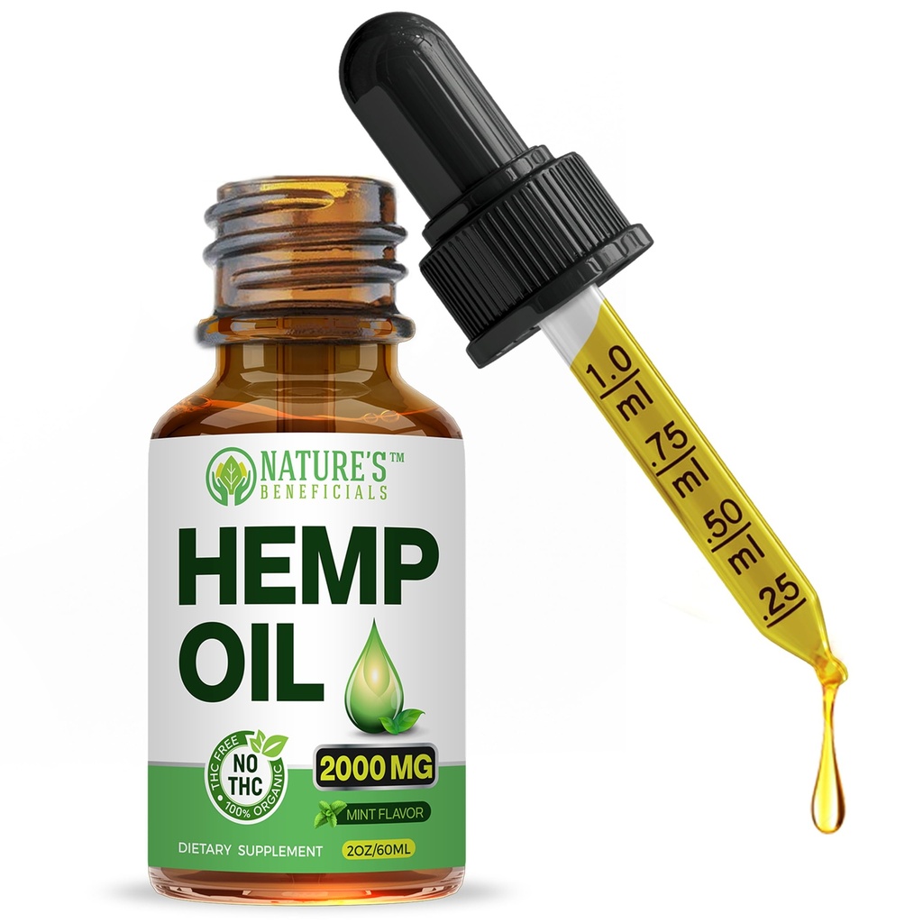 Beneficiales de la naturaleza Extracto de aceite de cáñamo orgánico, 2000mg - Omega Fatty Acids 3 6 9, Non-GMO Ultra-Pure CO2 Extracto