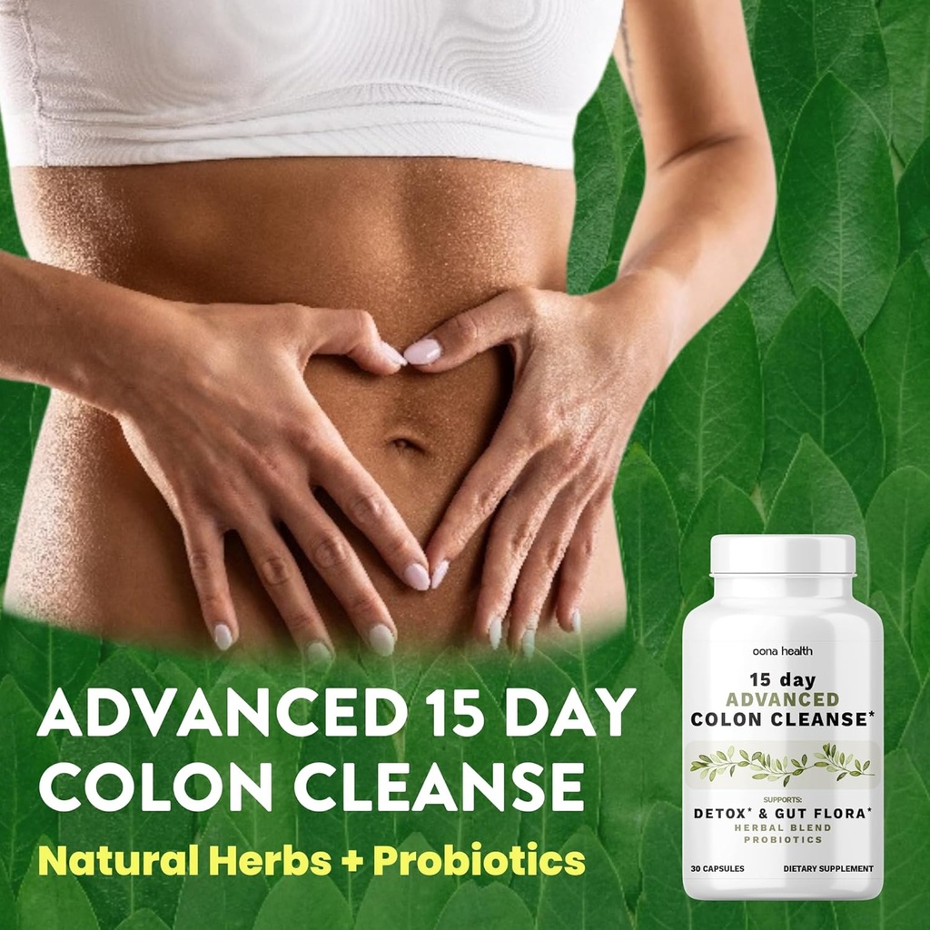 15 días Advanced Colon Cleanse, Probiotics & Natural Herbs, Supports Detox & Gut Flora for Women &amp; Men, con Cascara Sagrada, Psyllium Husk & Senna Leaf, 30 Capsules 1-2 Daily ← 15 Day Cleanse
