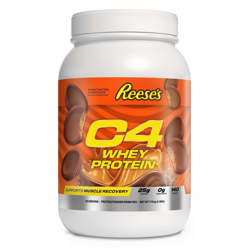 Cellucor C4 Whey Protein Powder, Reese's Peanut Butter & Chocolate - 25g Protein, 0g Añadido Sugar, 140 Calories Por Serving, Supports Muscle Recovery, 28 Servings, Premium Whey for Post-Workout