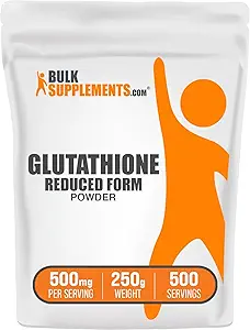 BulkSupplements.com Glutathione Reducido Powder - Suplemento Glutathione, Reducido Glutathione Powder - Glutathione 500mg, Gluten Free, 500mg por Serving, 250g (8.8 oz) (Pack de 1)