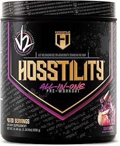 HOSSTILE Hosstility V2 Pre Workout, All-in-One Pre Workout Powder para Hombres y Mujeres, Mejorar la bomba muscular, Aumentar la energía, Boost Strength, Sharpen Focus, Grape Apple, 40 Servings