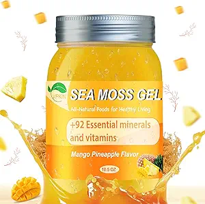 Sea Moss Gel,Irish Sea Moss Raw Orgánico,Sea Moss Suplemento Avanzado para Immune &amp; Metabolism Support (Mango Pineapple,18.5OZ)