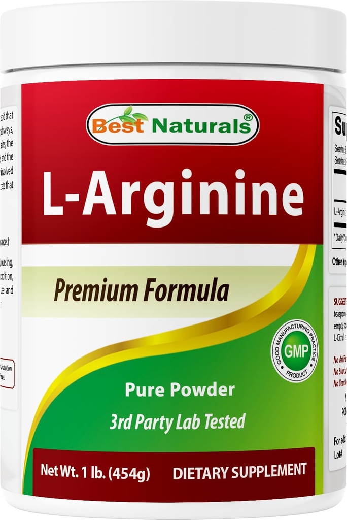 Mejores Naturales L-Arginina Powder 1 Libra - Forma Grado Farmacéutico Puro Libre - Mejor Aminoácidos Suplementos Argininos para Hombre Mujer - Promueve Circulación y Apoyos Salud Cardiovascular