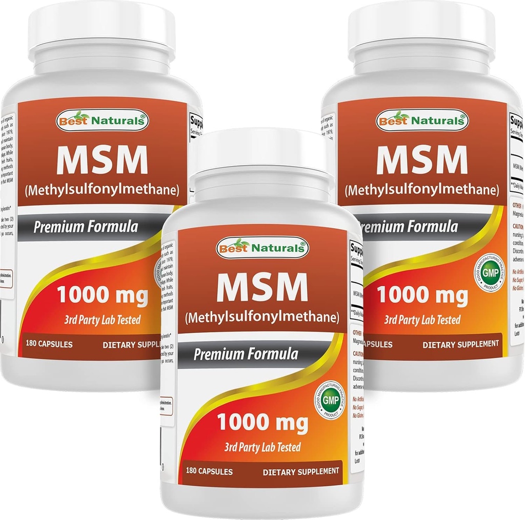Mejores Naturales MSM 1000 mg 180 cápsulas (180 conteo (Pack of 3))