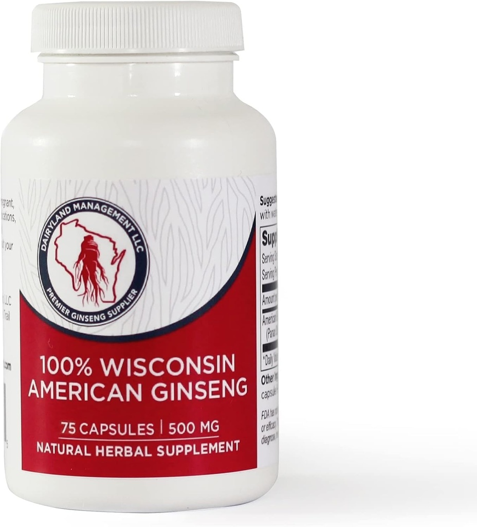 Dairyland American Ginseng Capsules, 75 ct (2000 mg) – Concentrated Wisconsin Ginseng Root Extract – Daily Herbal Supplement for Immune Support