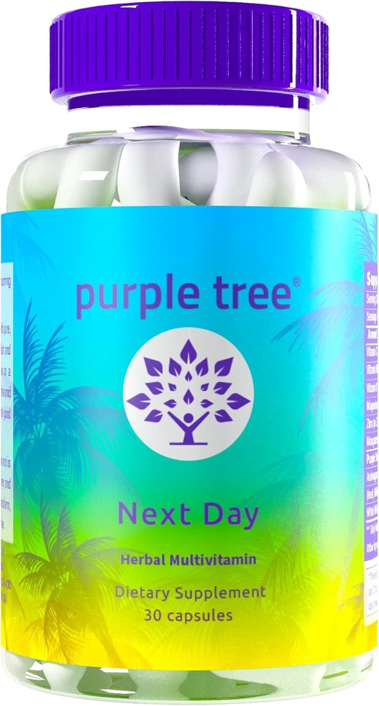 árbol púrpura siguiente día, Pos-Celebration Wellness - Tome Mañana tómese Replenish " Feel Your Best TEN Ashwagandha, Ginger, Peppermint, Milk Thistle, Electrolytes, Vitaminas, 30 pastillas