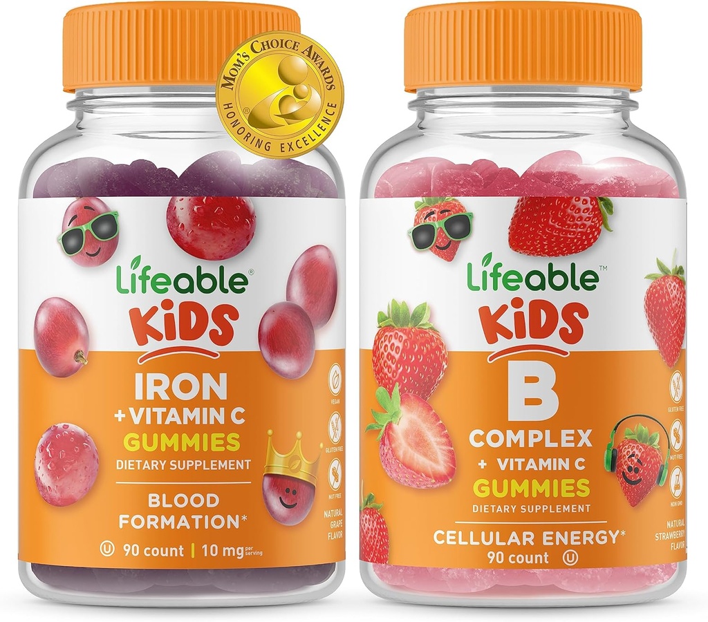 Hierro Lifeable &amp; Vitamina C Kids + B Complex Kids, Gummies Bundle - Great Tasting, Vitamin Supplement, Gluten Free, GMO Free, Chewable Gummy