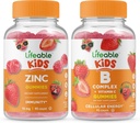 Niños Zinc Lifeable + B Complex Kids, Gummies Bundle - Gran Tasting, Suplemento de vitaminas, Gluten Free, GMO Free, Chewable Gummy