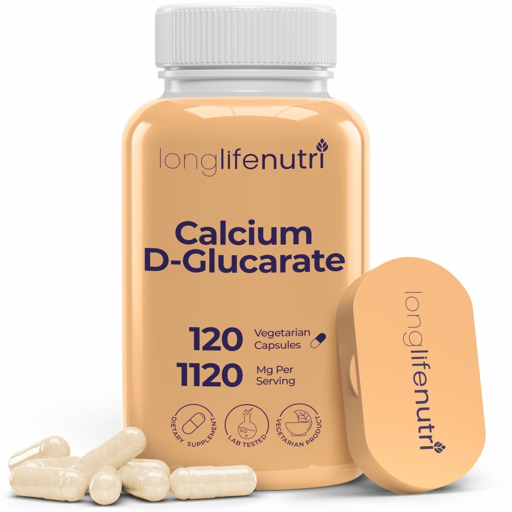 Calcium D-Glucarate - 120 Vegetarian Capsules, 2-Month Supply, 1120mg per Serving for Detox Support & Internal Balance, Non-GMO, Gluten Free, Made in USA, GMP Certified