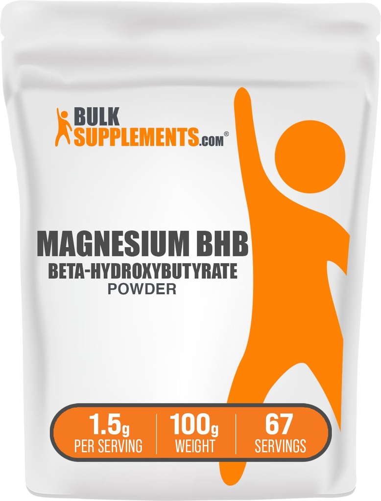 BulkSupplements.com Polvo BHB de magnesio - Salinas BHB, Beta-HydroxyButyrate Powder - Sin sabor, 1,5g por Serving, 100g (3,5 oz) (Pack of 1)
