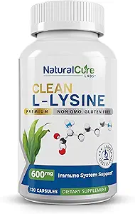 Laboratorios de Cure Natural Limpio L-Lysine 600mg, 120 cápsulas ¦ Vegan, No GMO, &amp; Gluten Free