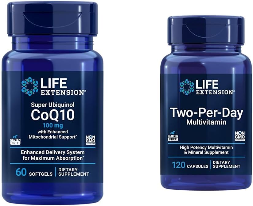 Super Ubiquinol CoQ10 60 softgels &amp; Two-Per-Day Multivitamin 120 Capsules Bundle