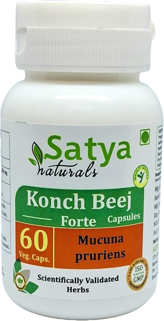 Konch Beej Forte Capsules 500 mg. 60 Veg. Capsule ← Konch Beej (Mucuna Pruriens) Extracto Capsules para Hombres y Mujeres ← Ayurvedic Herbal Suplemento/Remedios Silencio 10:1 Forte (1 Botella de 60 cápsulas)