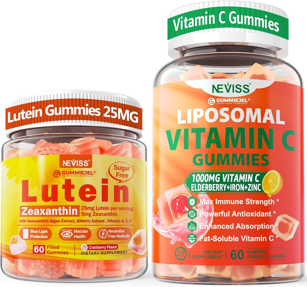 NEVISS 1Pack Liposomal Vitamin C 1000mg Gummies + 1Pack Lutein Zeaxanthin Supplements Gummies