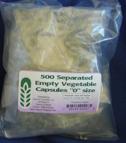 Capsule Connection 500 Separated Empty Vegetable Capsules, "0" Size, 500 Count Bag