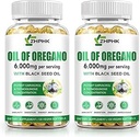 Óleo de orégano con aceite de semilla negra, 6000 mg de aceite de orégano cápsulas de carvacrol natural orgánico " Timoquinona, soporte digestivo inmuno, no GMO, Gluten Free, 120 Conde