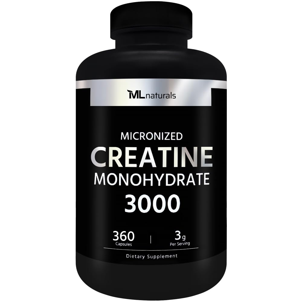 ML Naturals Micronized Creatine Monohydrate, 360 Capsules | 3,000mg Per Serving, Gluten-Free, Non-GMO