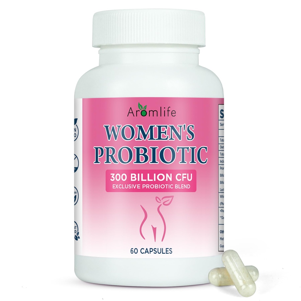 Aromlife Women's Probiotics 300 Billion CFUs, Probiotic for Daily Digestive & Balance with 6 Strains, 60 Count Plant-Based, with White Kidney Bean Extract