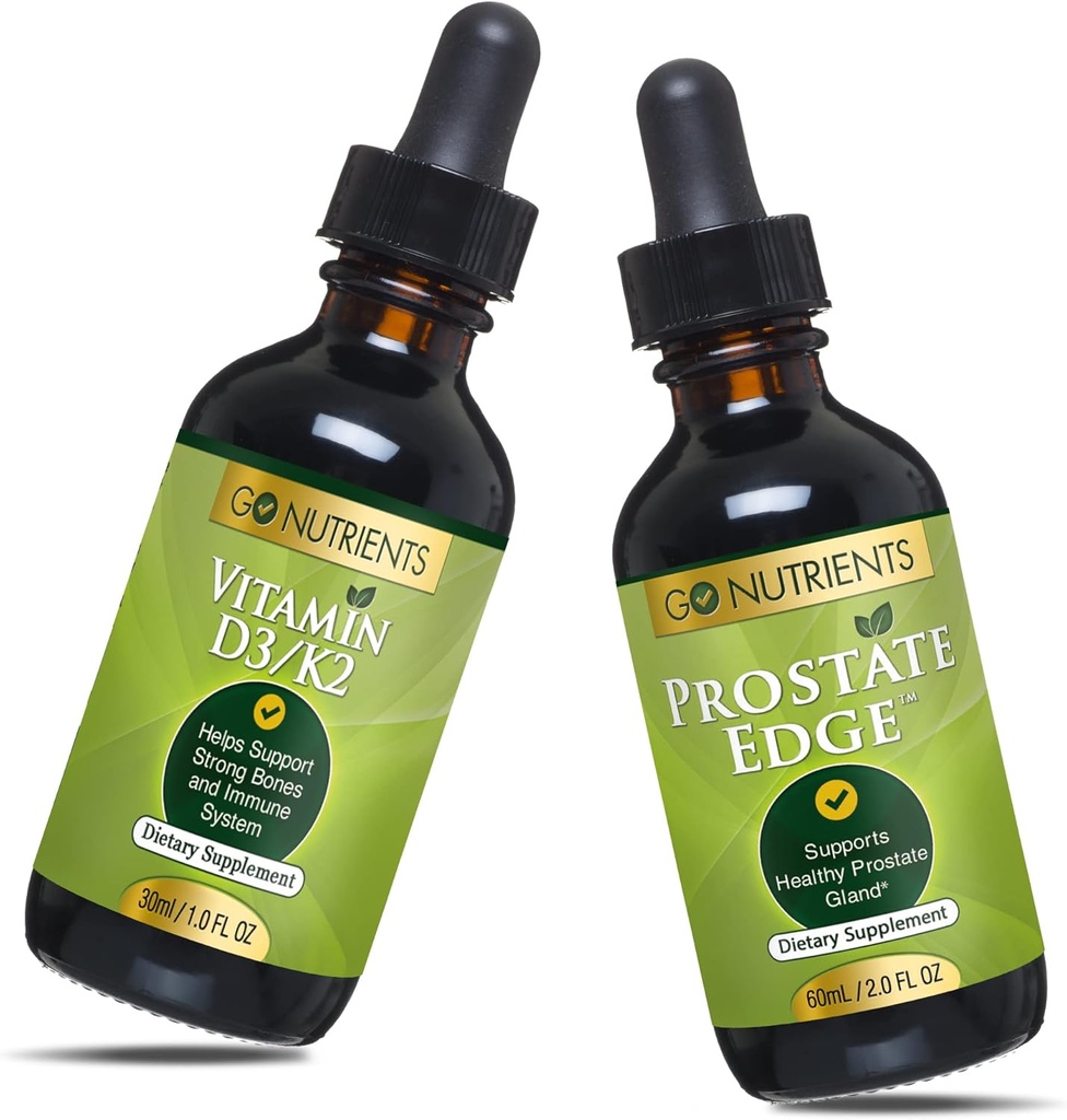 Go Nutrients Liquid Vitamin D3 with K2 (MK-7) Drops &amp; Prostate Edge Prostate Suplemento para Hombres con Pygeum y Saw Palmetto Extracto Vitamina D3 y K2 Liquid Vitamin Drops That Help Emotional State