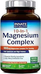 Innato Vitality 10-in-1 Magnesium Complex 960mg, 420mg Elemental Mag per Serving, con Magnesium Glycinate, Citrate, Malate y Más, Sleep, Digestion, Energy Support, 90 Vegan Caps