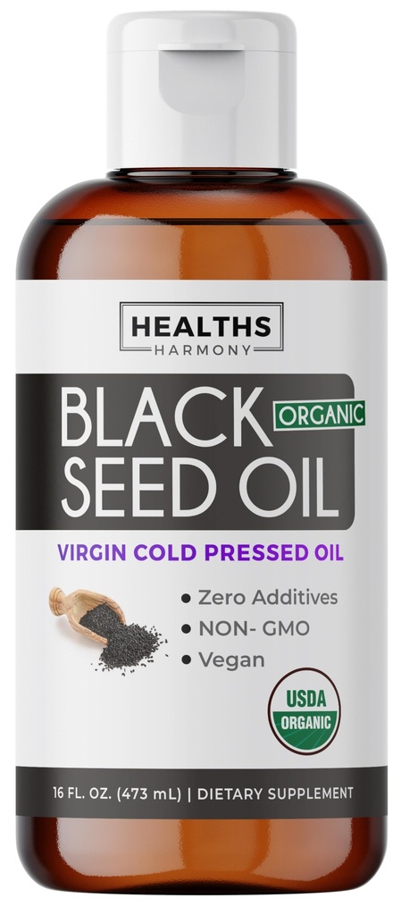 USDA Organic Black Seed Oil Liquid (16 fl oz) Premium Cold-Presed Nigella Sativa Producing Pure Black Cumin Seed Oil - Antioxidant Supplement - Vegan, Gluten-Free, " Non-GMO (No Pills or Capsules)