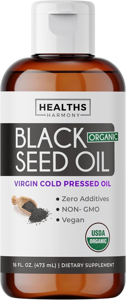 USDA Organic Black Seed Oil Liquid (16 fl oz) Premium Cold-Presed Nigella Sativa Producing Pure Black Cumin Seed Oil - Antioxidant Supplement - Vegan, Gluten-Free, " Non-GMO (No Pills or Capsules)
