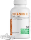 Bronson Vitamina K Triple Play (Vitamin K2 MK7 / Vitamina K2 MK4 / Vitamina K1) Complejo de espectro completo vitamina K Suplemento, 90 cápsulas