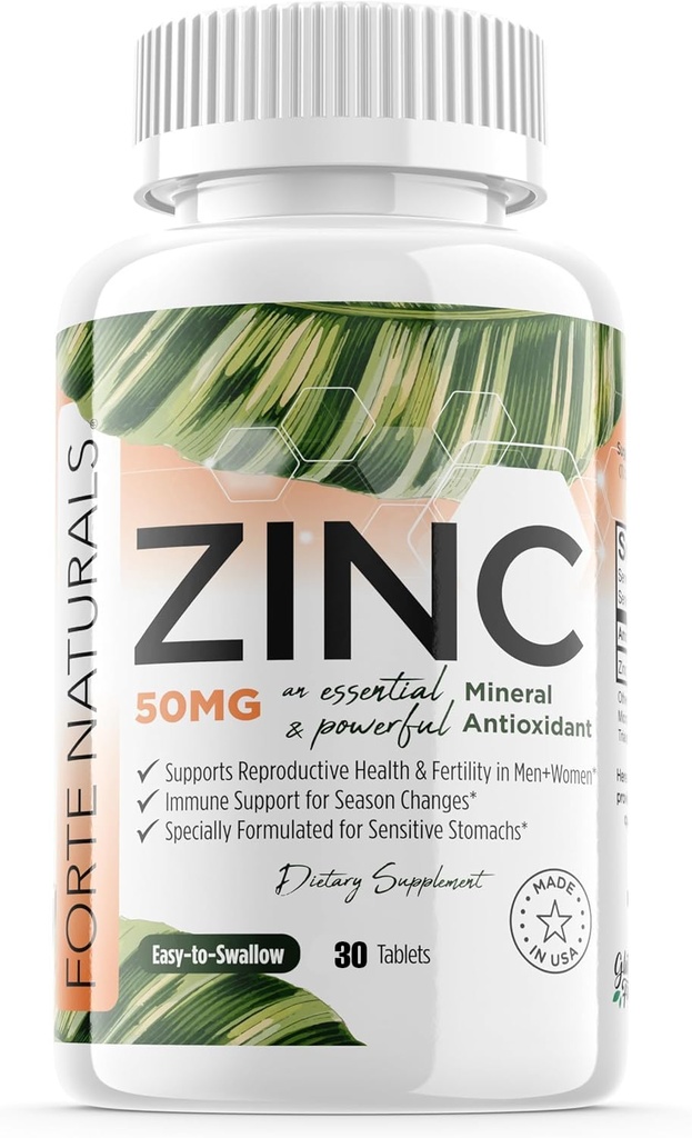 Zinc 50mg, (30 Tablets), Especialmente Formulado para Sensitive Stomach, Immune Support, Skin & Hair, Vegan Zinc Supplement, Non-GMO Made in USA