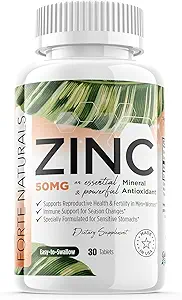 Zinc 50mg, (30 Tablets), Specially Formulated for Sensitive Stomach, Immune Support, Skin & Hair, Vegan Zinc Supplement, Non-GMO Made in USA