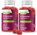 Viteey Vitamina B Complejo Gummies con Vitamina C - Energía, Metabolismo & Immune Soporte - B6, B12, Niacina, Ácido Fólico, Biotina, Calcio - Vegan, Libre de gluten - 120 Conde