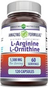 Fórmulas increíbles L-Arginina/L-Ornithine 1500 Mg Por Serving, Capsules Silencio No-GMO Silencio Gluten Libre Silencioso Suplemento Aminoácidos (120 Cuenta)