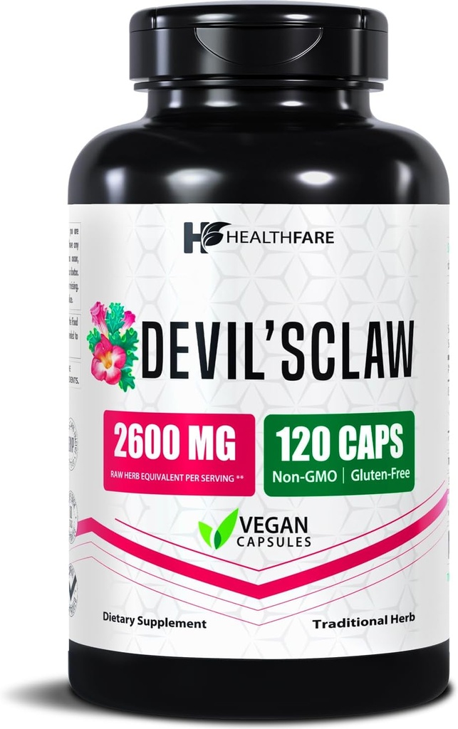 Healthfare Devils Claw Root ← 2600mg Herbal Supplement TEN 120 Vegan Capsules ← Concentrated Root Extract for Joint Support ← Non-GMO, Gluten-Free TEN Made in USA